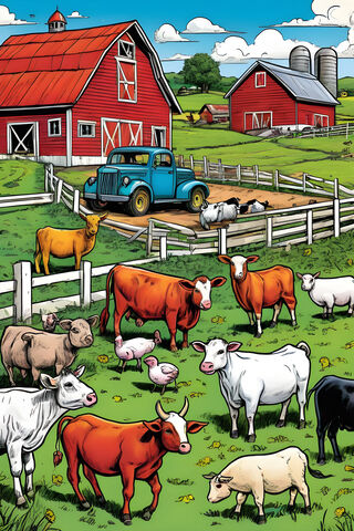 A Group Of Animals Stand In A Grassy Field