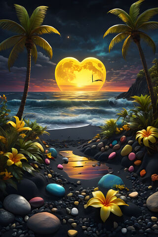 A Tropical Beach With Palm Trees and A Sunset