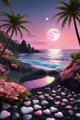 A Tropical Beach With Pink Flowers