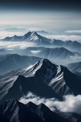 Abstract Grey Distant Mountain Range With Clouds