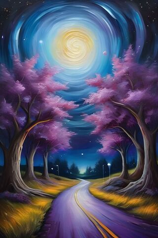 A Road With Trees and Lights