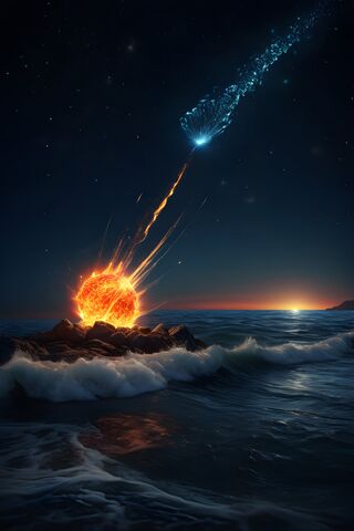 A Wave Crashing On A Rocky Shore