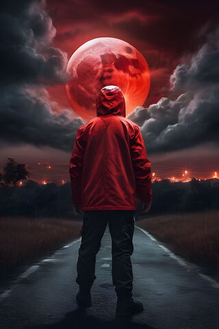 A Man Standing On A Road With A Large Mushroom Cloud In The Background