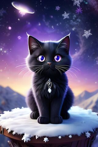 A Cat Sitting On A Ledge With A Starry Sky Behind It