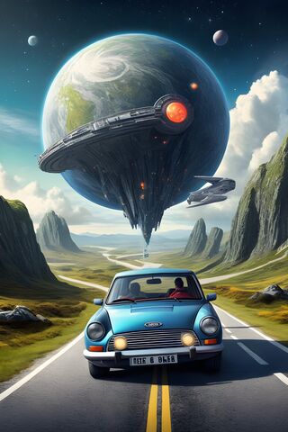 A Car Driving On A Road..