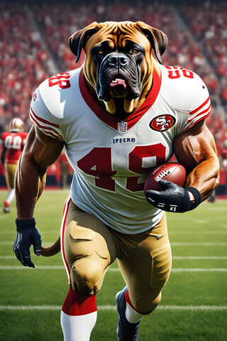 A Dog Wearing A Football Uniform