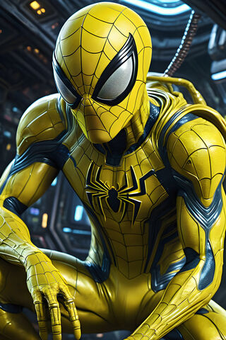 Alien Spiderman Wearing Yellow Galactic Suit