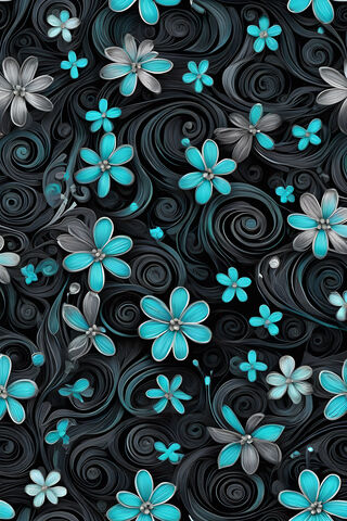 Aqua Swirls & Flowers 2