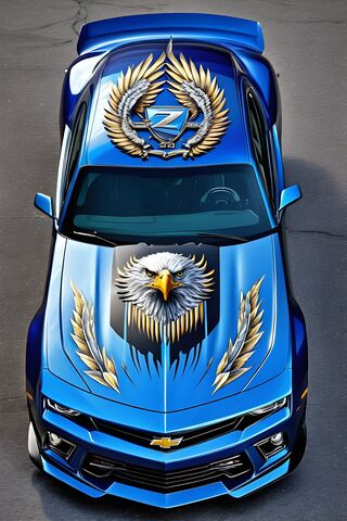 A Blue Car With A Bird On The Hood