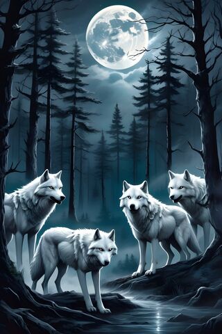 A Group Of Wolves In Th..