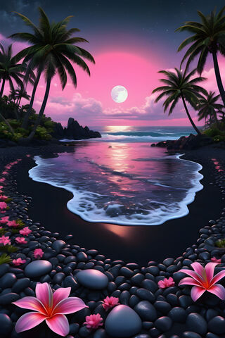 A Tropical Beach With Palm Trees and A Body Of Water