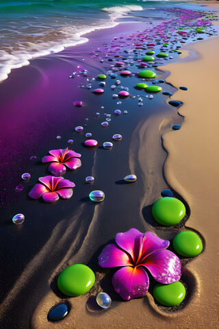 A Group Of Colorful Rocks On A Beach