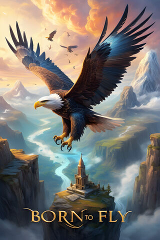A Bald Eagle Flying In Front Of A Castle