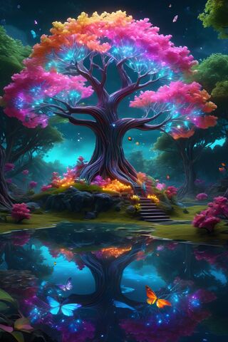 A Pond With Colorful Flowers and Trees