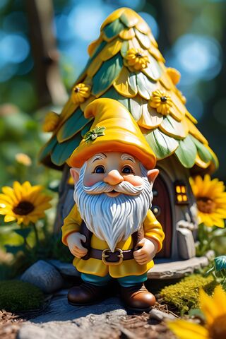 A Toy Figurine Of A Wgnome Ith A Yellow Flower Crown