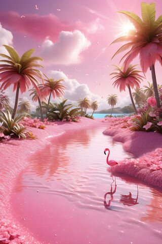 A Pink Flamingo In A Pond