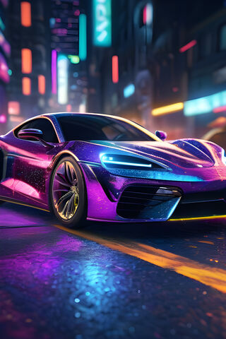 A Purple Sports Car On A Street