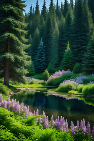 A Pond Surrounded By Trees and Plants