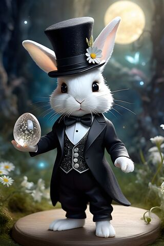 Adorable Easter Bunny In A Tuxedo With A Glass Egg