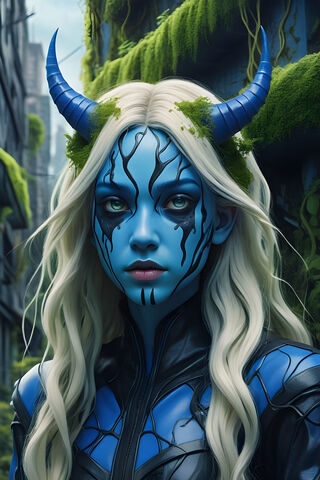 A Person With Blue Hair and A Blue and White Face Paint