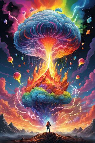 A Person Standing In Front Of A Large Explosion
