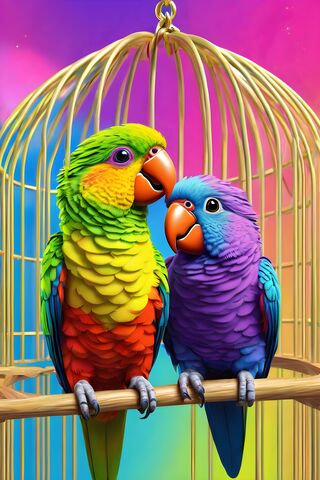 A Couple Of Colorful Birds On A Branch