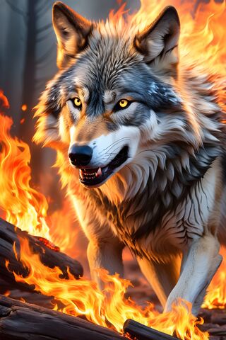 Fierce Wolf Amidst Flam..