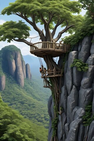 A Tree With A Wooden Structure On It