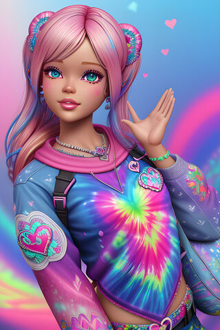 A Doll With Pink Hair Tye Dye