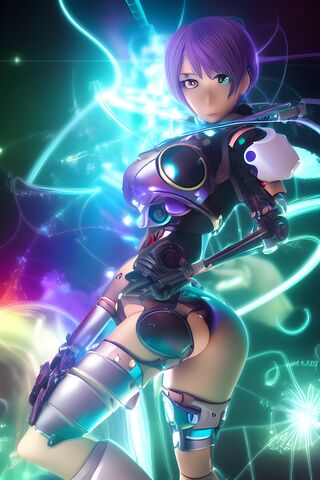 A Cartoon Girl With Purple Hair and A Purple and Blue Garment