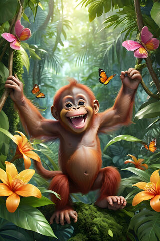 A Monkey Holding Flowers