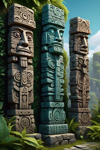 Aztec Totem Poles