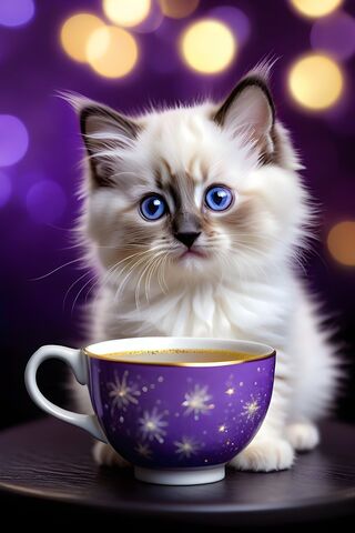 A Cat Sitting Next To A Teacup