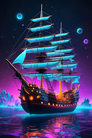 A Large Ship With Lights On It