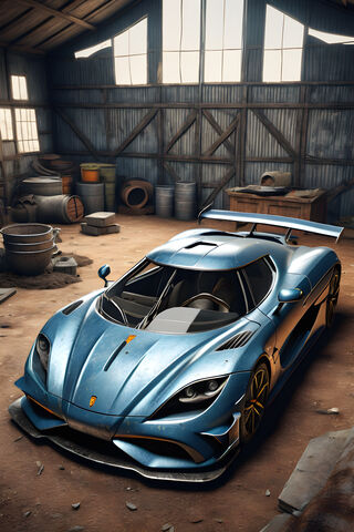 A Blue Sports Car In A Warehouse