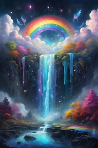 A Rainbow Over A Waterfall