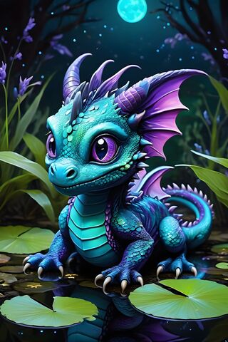 Baby Dragon In A Pond