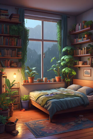 Bedroom, Raining Outside