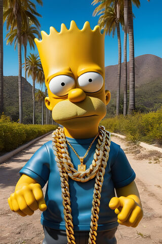 Bart Simpson With A Gold Chain Around His Neck