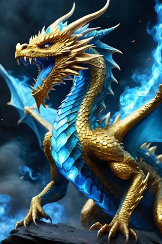 Blue Fire Gold Dragon