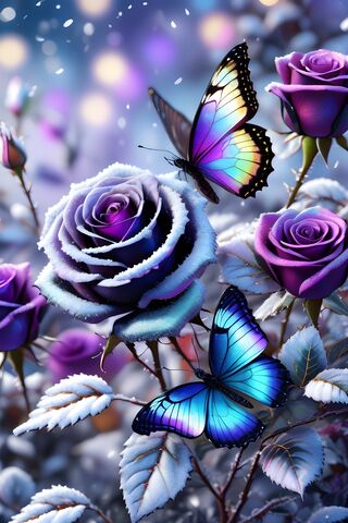 Beautiful Iridescent Butterfly's On Roses