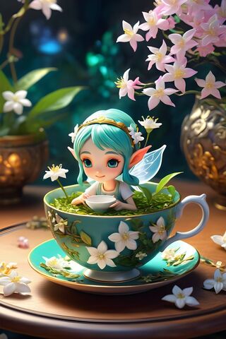 Beautiful Elf Fairy In A Fancy Teacup