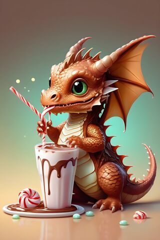 Baby Dragon Drinking Peppermint Shake