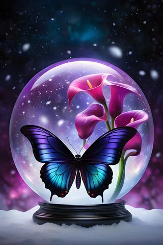 Beautiful Iridescent Butterfly & Lillies