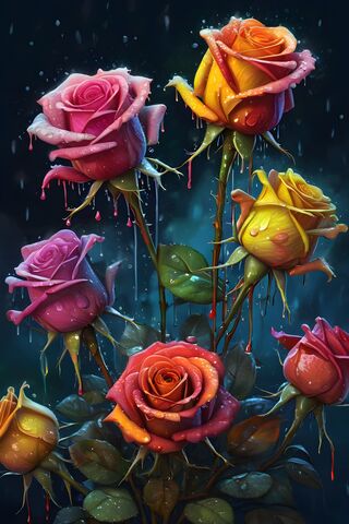 Bouquet Of Roses Dripping Water