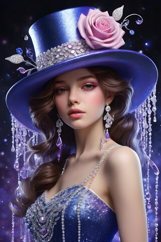 Beauty In Blue-Purple Hat and Jewels