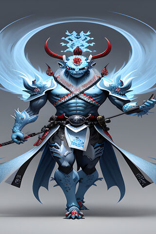 Frost Fury: The Blue Japanese Demon Unleashed ❄️👹