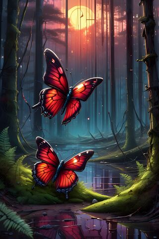 Butterfly's In A Dark Sci-Fi Forest