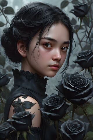 Enigmatic Beauty Among Black Roses 🌹✨
