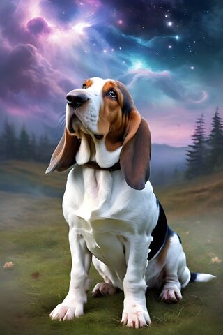 Dreamy Basset Hound in a Cosmic Landscape